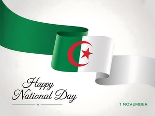 Algerian national day celebration featuring the national flag waving with festive typography