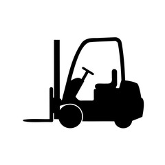 Isolated Black Forklift Silhouette on White Background, Heavy Machinery Illustration