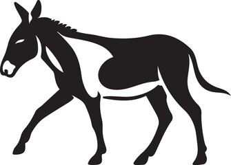 Donkey walking silhouette animal design, Black and white donkey illustration vector