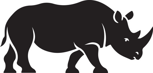 Stylized rhinoceros walking silhouette, Black and white rhino animal vector