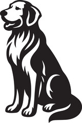 Sitting golden retriever silhouette pet design, Black and white retriever dog illustration
