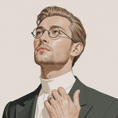 drawing, man in suit with glasses