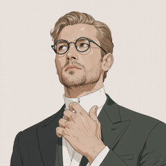 drawing, portrait of a handsome businessman