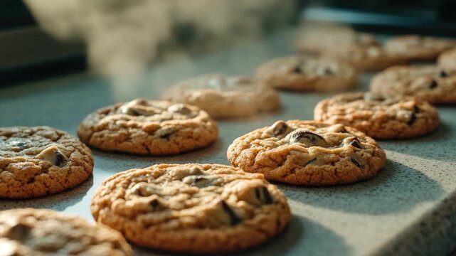 A close-up view of a tray of assorted cookies on a table, perfect for food photography or social media use