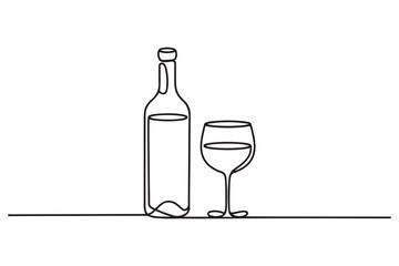 bottle of wine line art style vector illustration. one line Icon drawing with white background