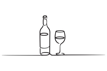 bottle of wine line art style vector illustration. one line Icon drawing with white background