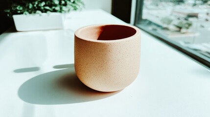 Light beige pot on white surface
