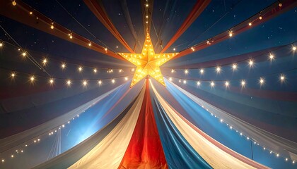 Circus tent interior with star and lights