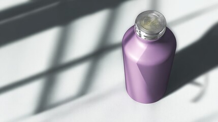 Purple drink bottle on light background