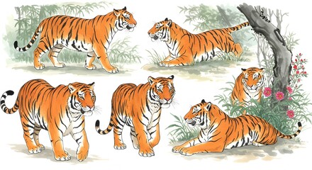 Obraz premium Tiger collection illustration