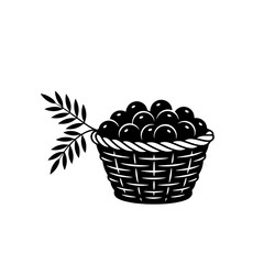 Fototapeta premium Vector art of basket of dark berries with a leaf