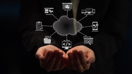 Cloud computing, cloud strategy, and cloud technology transforming digital infrastructure with scalable services, secure data storage, and cloud-based digital business solutions. Muxer