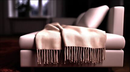 Beige herringbone throw on modern sofa