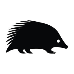 Silhouette of a spiky hedgehog with sharp quills and bright white eyes on a white background