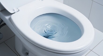 Symbol of sanitation and health: water swirling gently in a clean toilet bowl
