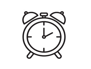 Elegant Alarm Clock Illustration in Clean Minimalist Black Outline