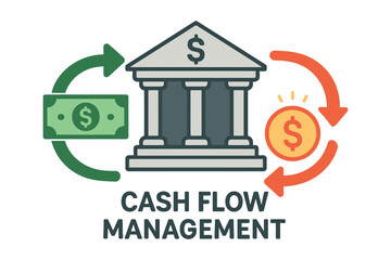 Financial concept of cash flow management with bank and money symbols