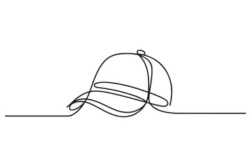 Hat cap continuous one line drawing vector illustration, hiking adventure cap hat, trip, travel. one line Icon drawing with white background