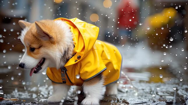 Corgi in Yellow Raincoat