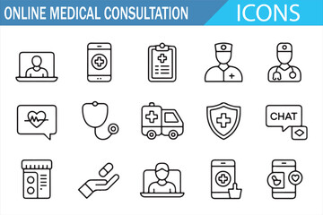 Healthcare Communication Icons — Chat Bubble, Phone, Laptop