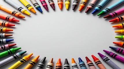 Colored pencils arranged in a circle on a white background, points facing inward, creating a radial pattern.