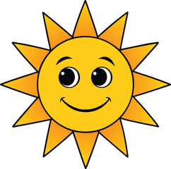 Simple Vector Smiling Sun Illustration on White Background