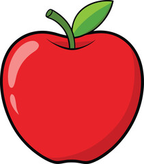 Vector Style Apple with Clean Outline on White Background