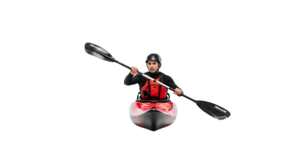 Person paddling in a kayak wearing a life vest and a helmet on a body of water Kayaking is a popular recreational activity