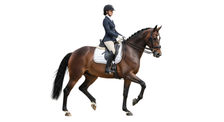Equestrian rider on a horse showcasing proper posture poised in elegant dressage A dance of trust between rider and steed