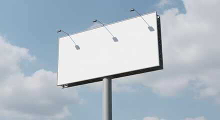 Blank White Billboard with Three Overhead Lights