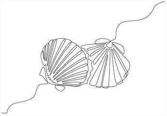 One continuous single-line drawing of a seashell. One-line art of beauty product pearl minimalist, Pearl in a seashell one line art drawing. Hand drawn one line vector. Editable stroke	