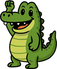 Fototapeta premium Vector image of a crocodile raising its hand, an enthusiastic crocodile 
