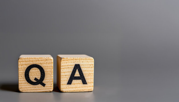 Wooden block letter Q A question answer communication education concept gray background symbol idea learning information - Powered by Adobe