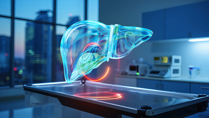 Holographic human liver projection in a modern medical laboratory