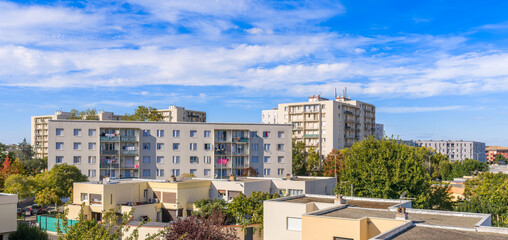 Obraz premium Aerial view of a neighborhood in Toulouse, Haute Garonne, Occitanie, France