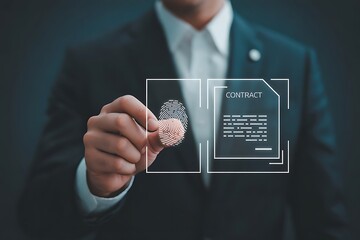 Man scan fingerprint biometric identity to work. Fingerprint scan sensors to record company attendance time and after work, Time recorder attendance, identity verification or electronic signing