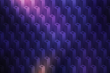 Obraz premium Illustration of a deep purple, textured background displaying a repeating pattern of isometric 3d cubes, illuminated by soft pink and purple light, creating a mystical and abstract ambiance