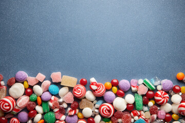 Colorful candy sweet dessert sugar border background copy space festive joyful