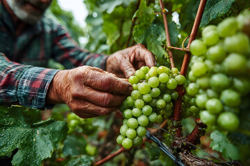 Obraz premium Farmer male hands picking grape, grapes harvest.