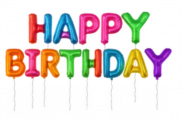 Happy birthday balloon alphabet, colorful lettering for party invitation, celebration, and greeting on transparent background