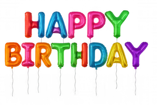 Happy birthday balloon alphabet, colorful lettering for party invitation, celebration, and greeting on transparent background