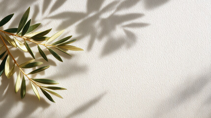 Soft leaf shadow on white wall creates calm natural pattern with gentle light and delicate texture enhancing peaceful atmosphere
