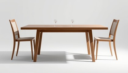 Elegant Isolated Dining Table Setting with Glasses Modern Interior Design Minimalist Style Neutral Tones