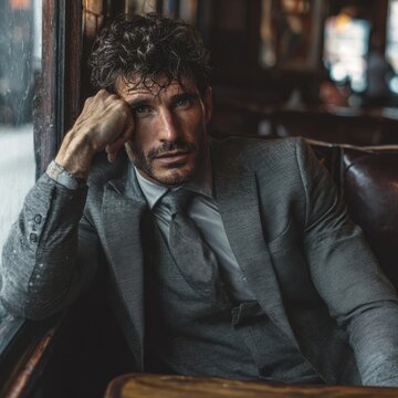 David Gandy man contemplating in elegant suit portrait