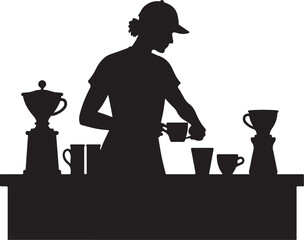 Silhouette of person making pour over coffee vector