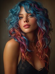 Obraz premium Hair coloring advertisement, attractive female with curly beautiful hair