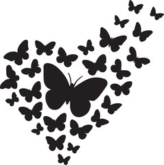 Fototapeta premium Romantic butterfly heart swarm silhouette vector, flying love symbols for Valentine’s design art.