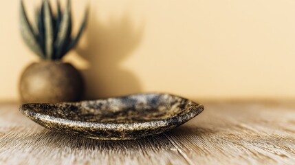 Empty decorative dish on wooden surface
