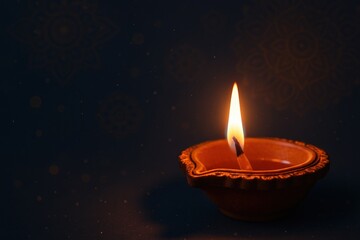 Traditional diwali diya with warm glow on dark background celebrating festival of lights