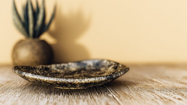 Empty decorative dish on wooden surface